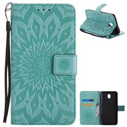 Embossing Sunflower Leather Wallet Case for Samsung Galaxy J7 2017 J730 Eurasian - Green