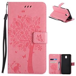 Embossing Butterfly Tree Leather Wallet Case for Samsung Galaxy J7 2017 J730 Eurasian - Pink