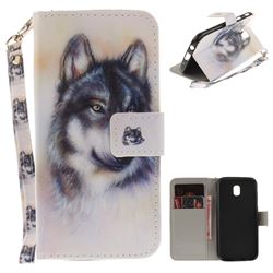 Snow Wolf Hand Strap Leather Wallet Case for Samsung Galaxy J7 2017 J730 Eurasian