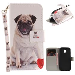 Pug Dog Hand Strap Leather Wallet Case for Samsung Galaxy J7 2017 J730 Eurasian