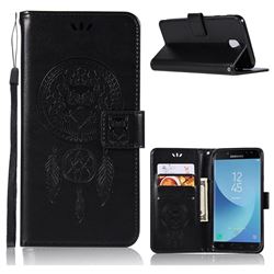 Intricate Embossing Owl Campanula Leather Wallet Case for Samsung Galaxy J7 2017 J730 Eurasian - Black