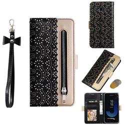 Luxury Lace Zipper Stitching Leather Phone Wallet Case for Samsung Galaxy J7 2017 J730 Eurasian - Black