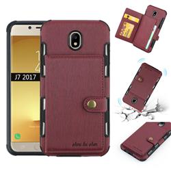 Brush Multi-function Leather Phone Case for Samsung Galaxy J7 2017 J730 Eurasian - Wine Red