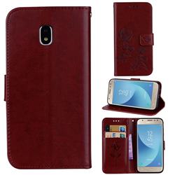 Embossing Rose Flower Leather Wallet Case for Samsung Galaxy J7 2017 J730 Eurasian - Brown