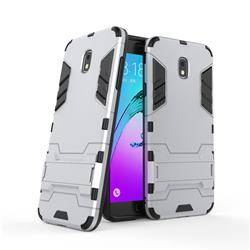 Armor Premium Tactical Grip Kickstand Shockproof Dual Layer Rugged Hard Cover for Samsung Galaxy J7 (2018) - Silver