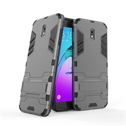 Armor Premium Tactical Grip Kickstand Shockproof Dual Layer Rugged Hard Cover for Samsung Galaxy J7 (2018) - Gray