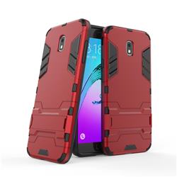 Armor Premium Tactical Grip Kickstand Shockproof Dual Layer Rugged Hard Cover for Samsung Galaxy J7 (2018) - Wine Red