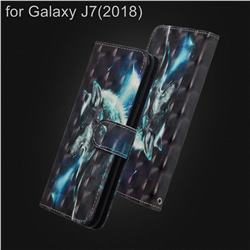 Snow Wolf 3D Painted Leather Wallet Case for Samsung Galaxy J7 (2018)