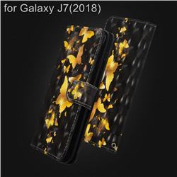 Golden Butterfly 3D Painted Leather Wallet Case for Samsung Galaxy J7 (2018)