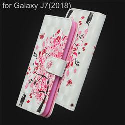 Tree and Cat 3D Painted Leather Wallet Case for Samsung Galaxy J7 (2018)