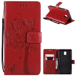 Embossing Butterfly Tree Leather Wallet Case for Samsung Galaxy J7 (2018) - Red