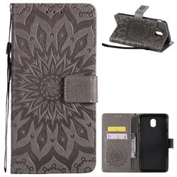 Embossing Sunflower Leather Wallet Case for Samsung Galaxy J7 (2018) - Gray