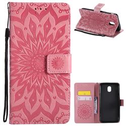 Embossing Sunflower Leather Wallet Case for Samsung Galaxy J7 (2018) - Pink