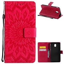 Embossing Sunflower Leather Wallet Case for Samsung Galaxy J7 (2018) - Red