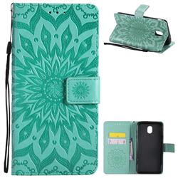Embossing Sunflower Leather Wallet Case for Samsung Galaxy J7 (2018) - Green