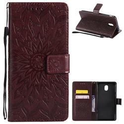 Embossing Sunflower Leather Wallet Case for Samsung Galaxy J7 (2018) - Brown
