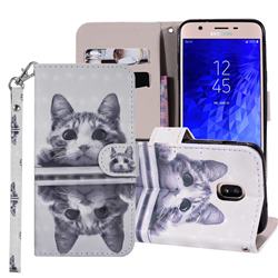Mirror Cat 3D Painted Leather Phone Wallet Case Cover for Samsung Galaxy J7 (2018)