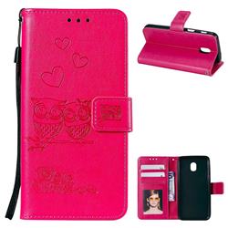 Embossing Owl Couple Flower Leather Wallet Case for Samsung Galaxy J7 (2018) - Red