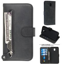 Retro Luxury Zipper Leather Phone Wallet Case for Samsung Galaxy J7 (2018) - Black