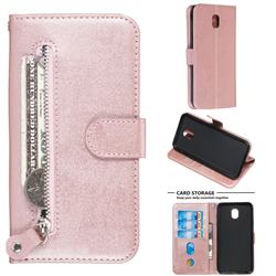 Retro Luxury Zipper Leather Phone Wallet Case for Samsung Galaxy J7 (2018) - Pink
