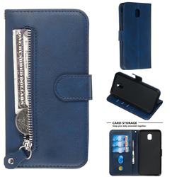 Retro Luxury Zipper Leather Phone Wallet Case for Samsung Galaxy J7 (2018) - Blue