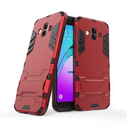 Armor Premium Tactical Grip Kickstand Shockproof Dual Layer Rugged Hard Cover for Samsung Galaxy J7 Duo - Wine Red