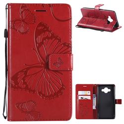 Embossing 3D Butterfly Leather Wallet Case for Samsung Galaxy J7 Duo - Red