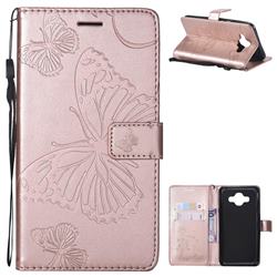 Embossing 3D Butterfly Leather Wallet Case for Samsung Galaxy J7 Duo - Rose Gold