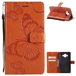 Embossing 3D Butterfly Leather Wallet Case for Samsung Galaxy J7 Duo - Orange