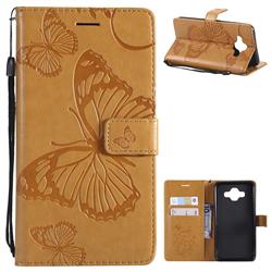 Embossing 3D Butterfly Leather Wallet Case for Samsung Galaxy J7 Duo - Yellow