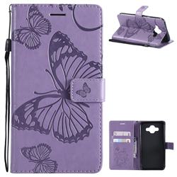 Embossing 3D Butterfly Leather Wallet Case for Samsung Galaxy J7 Duo - Purple