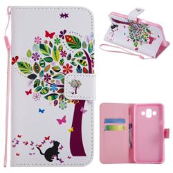 Cat and Tree PU Leather Wallet Case for Samsung Galaxy J7 Duo