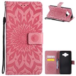 Embossing Sunflower Leather Wallet Case for Samsung Galaxy J7 Duo - Pink