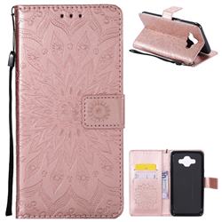 Embossing Sunflower Leather Wallet Case for Samsung Galaxy J7 Duo - Rose Gold