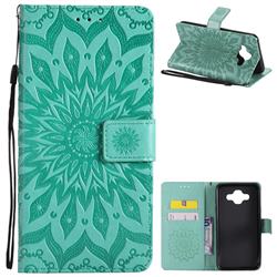 Embossing Sunflower Leather Wallet Case for Samsung Galaxy J7 Duo - Green