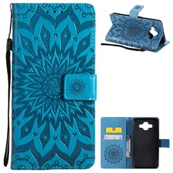 Embossing Sunflower Leather Wallet Case for Samsung Galaxy J7 Duo - Blue