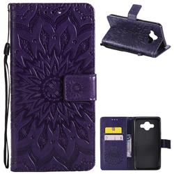 Embossing Sunflower Leather Wallet Case for Samsung Galaxy J7 Duo - Purple