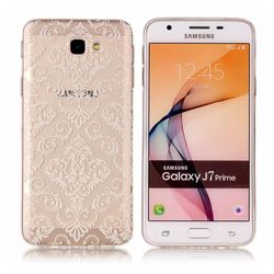 White Lace Flowers Super Clear Soft TPU Back Cover for Samsung Galaxy J7 Prime G610