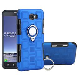 Ice Cube Shockproof PC + Silicon Invisible Ring Holder Phone Case for Samsung Galaxy J7 Prime G610 - Dark Blue