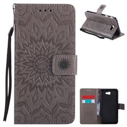 Embossing Sunflower Leather Wallet Case for Samsung Galaxy J7 Prime G610 - Gray