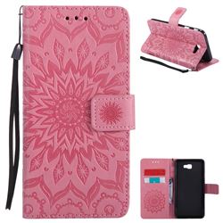 Embossing Sunflower Leather Wallet Case for Samsung Galaxy J7 Prime G610 - Pink