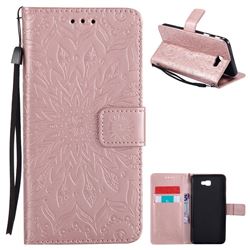 Embossing Sunflower Leather Wallet Case for Samsung Galaxy J7 Prime G610 - Rose Gold