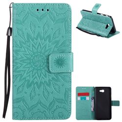 Embossing Sunflower Leather Wallet Case for Samsung Galaxy J7 Prime G610 - Green