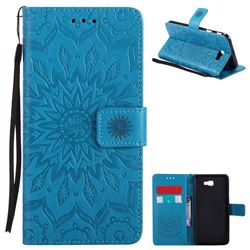Embossing Sunflower Leather Wallet Case for Samsung Galaxy J7 Prime G610 - Blue