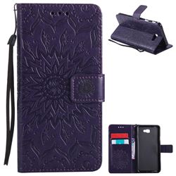 Embossing Sunflower Leather Wallet Case for Samsung Galaxy J7 Prime G610 - Purple
