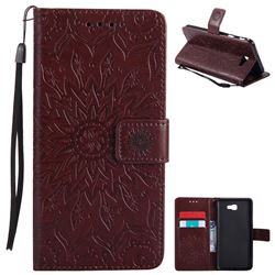 Embossing Sunflower Leather Wallet Case for Samsung Galaxy J7 Prime G610 - Brown