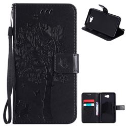 Embossing Butterfly Tree Leather Wallet Case for Samsung Galaxy J7 Prime G610 - Black