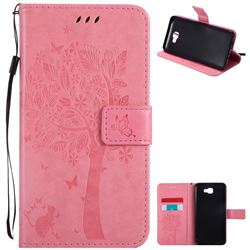 Embossing Butterfly Tree Leather Wallet Case for Samsung Galaxy J7 Prime G610 - Pink
