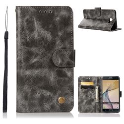 Luxury Retro Leather Wallet Case for Samsung Galaxy J7 Prime G610 - Gray