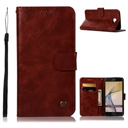 Luxury Retro Leather Wallet Case for Samsung Galaxy J7 Prime G610 - Wine Red